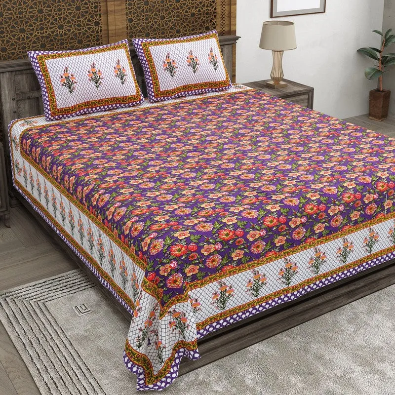 Bloomus Cotton Bedsheet (Purple,White) - 240 TC media 1