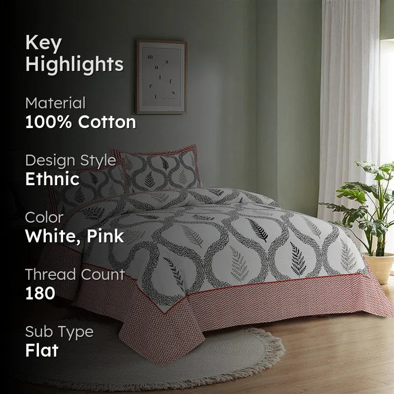 Moneem Printed Cotton Bedsheet (Pink) - 180 TC media 2