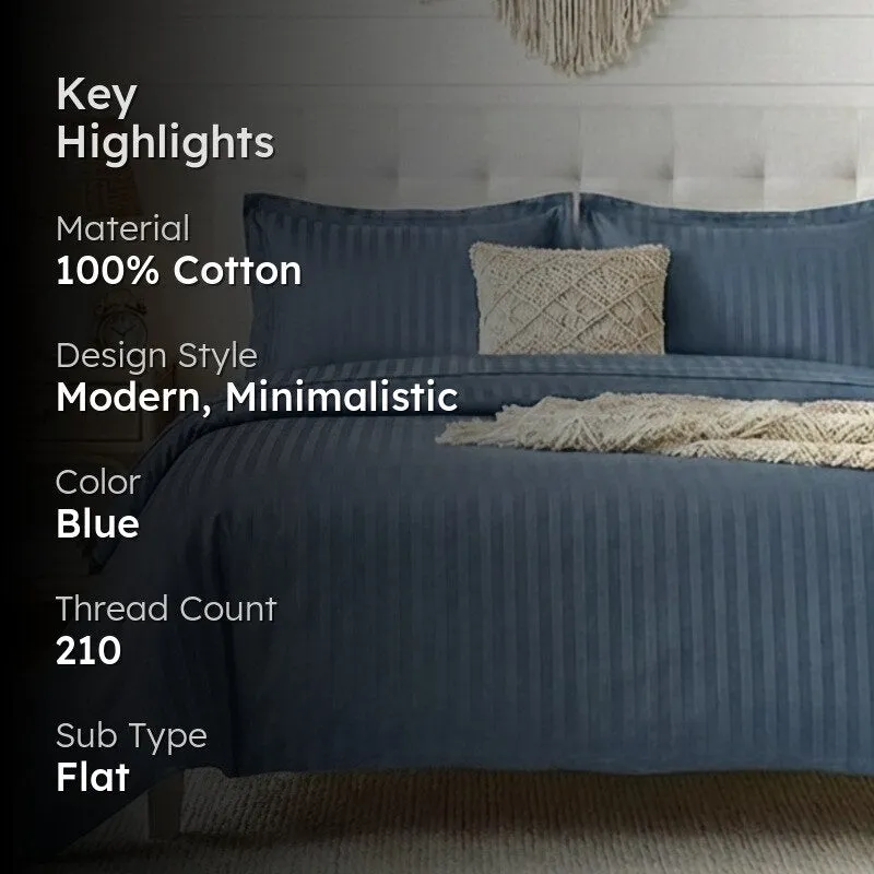Royal Stripe Cotton Bedsheet (Mid Blue) - 210 TC media 2