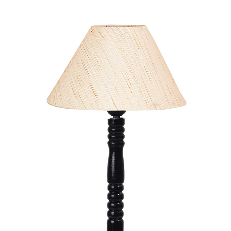 Glow Mesa Table Lamp With Carved Wooden Base - Beige,Black media 6