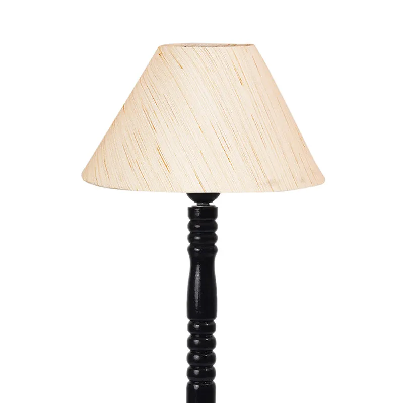 Glow Mesa Table Lamp With Carved Wooden Base - Beige,Black media 6