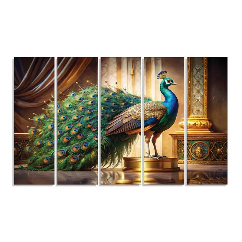 Peacock Palace Wall Painting - Set Of Five media 5