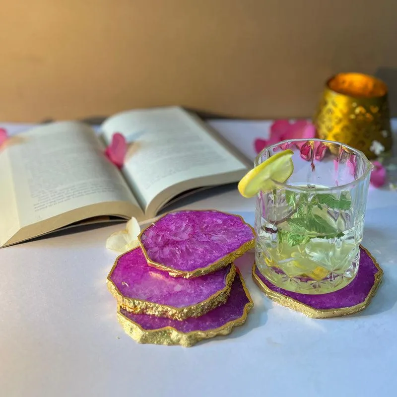 Celeste Handcrafted Crystal Agate Coaster (Pink) - Set Of Four media 4