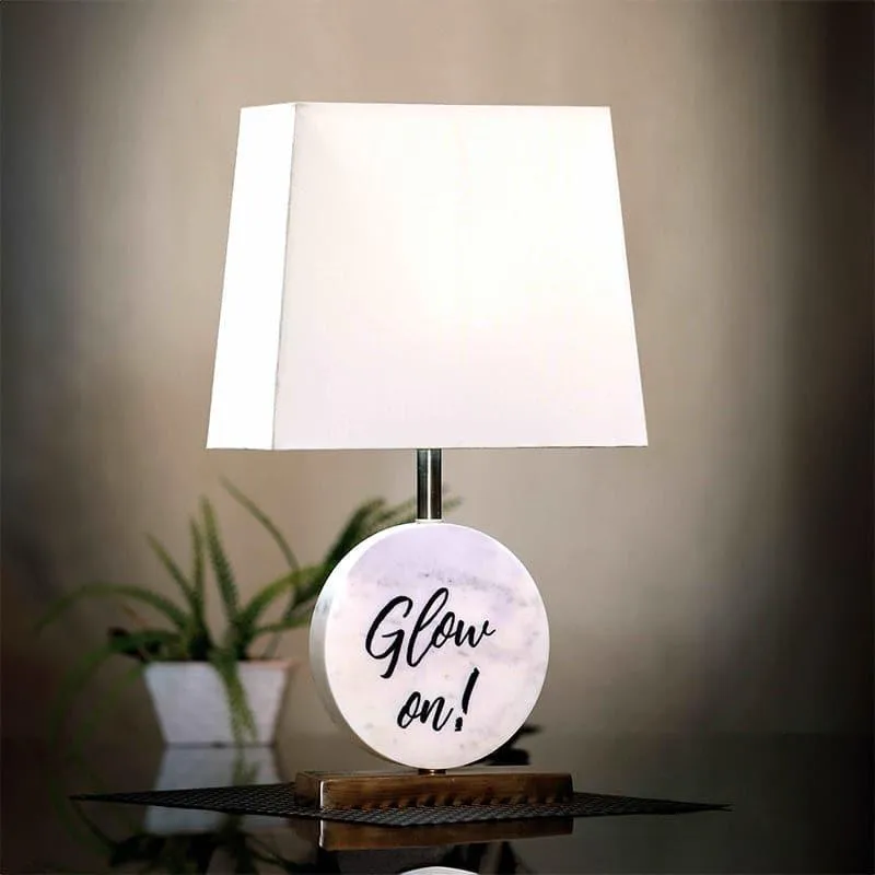 Glow On Marble & Brass Base Fabric Table Lamp - White media 1