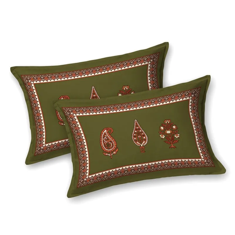 Jaipur Charm Cotton Bedsheet (Olive Green,Maroon) - 120 TC media 4