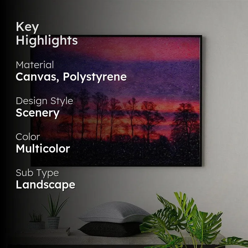 Sunset In A Forest Canvas Wall Painting - Black Frame media 2