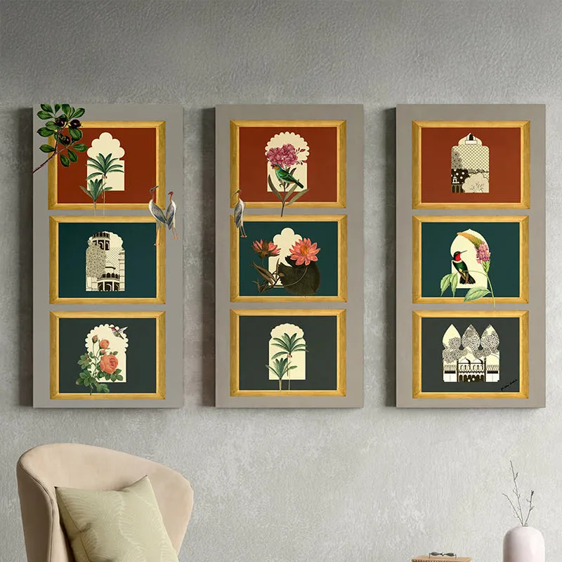 India Circus Window To Garden Canvas Wall Art - Set Of Three media 1