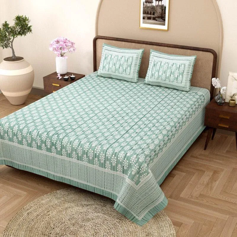 Tulia Cotton Bedsheet (Green) - 144 TC media 4