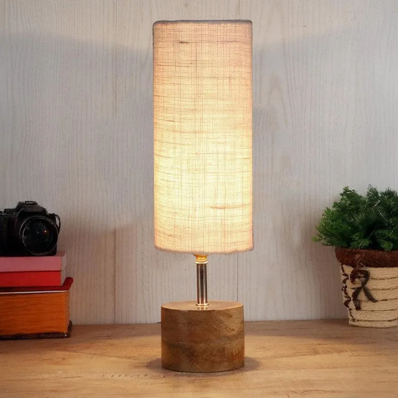 Rustic Wood & Fabric Table Lamp - White,Brown media 1