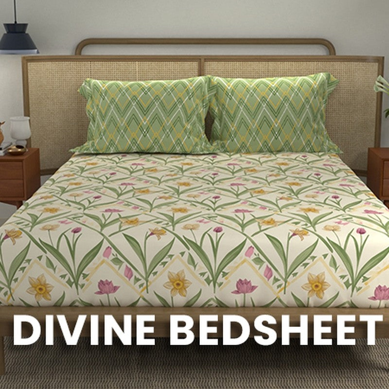 Urban Space Meadowra Cotton Bedsheet (Green) - 144 TC media 6