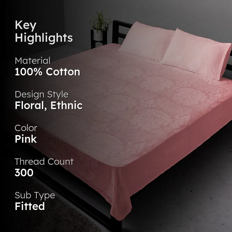 Symmetry Charm Fitted Jacquard Cotton Bedsheet (Cameo Rose) - 300 TC media 2