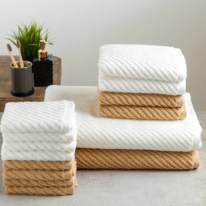 Nautica Riviera Soft Cotton Towel Set (White & Light Tan) - Fourteen Piece Set media 4