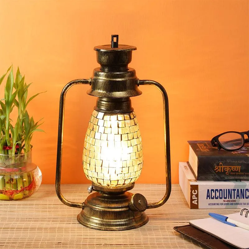 Avina Mosaic Lantern Iron Table Lamp - Gold media 1