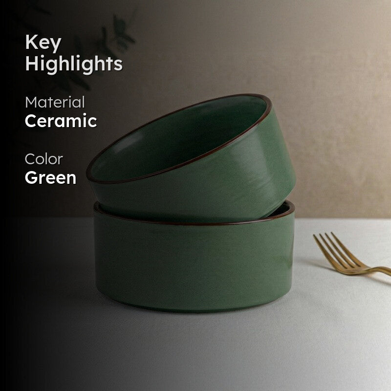 Whimsi Ceramic Soup Bowls (280 mL,Green) - Set Of Two media 2