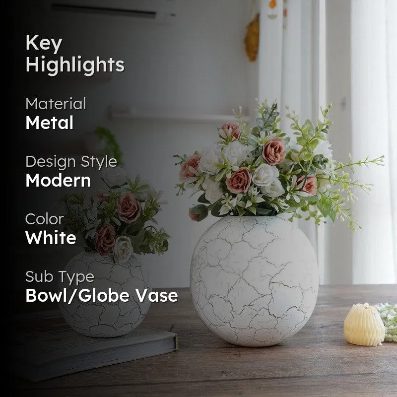 Manva Crackled Ball Vase (White) - Set Of Two media 2