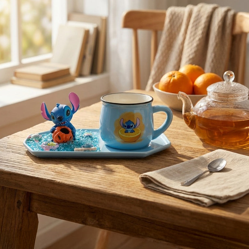 Pumpkin Buddy Stitch Ceramic Coffee Mug With Tray (180 mL) - 180 mL