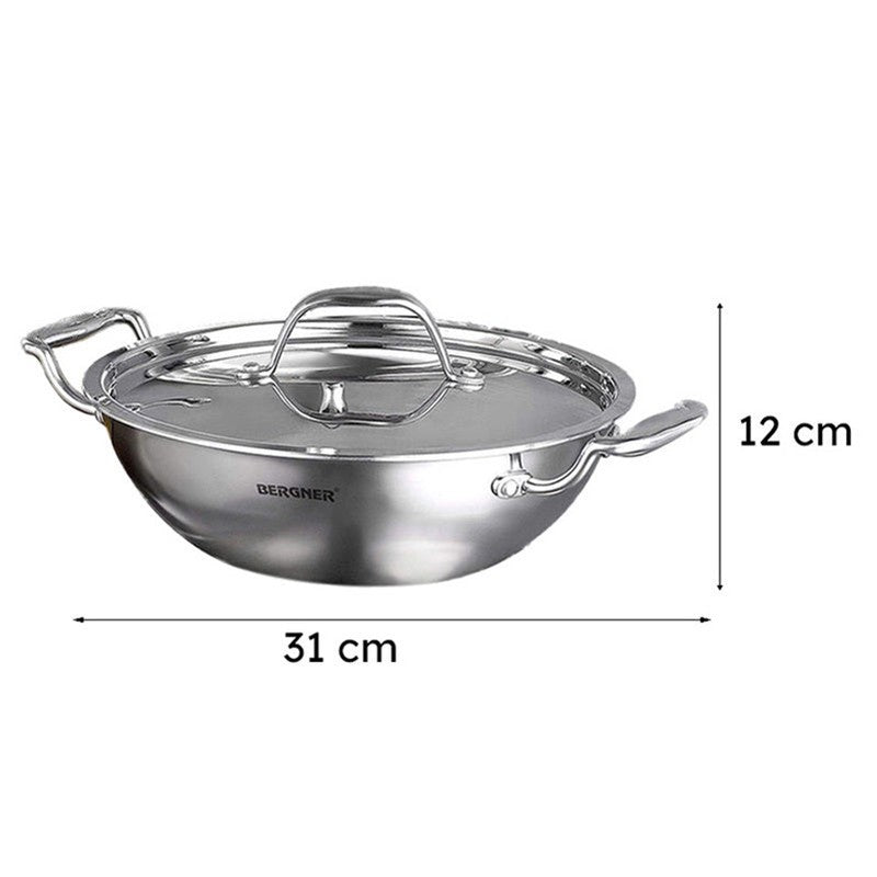 Bergner Argent Triply Deep Kadhai With Lid - 2300 mL media 9