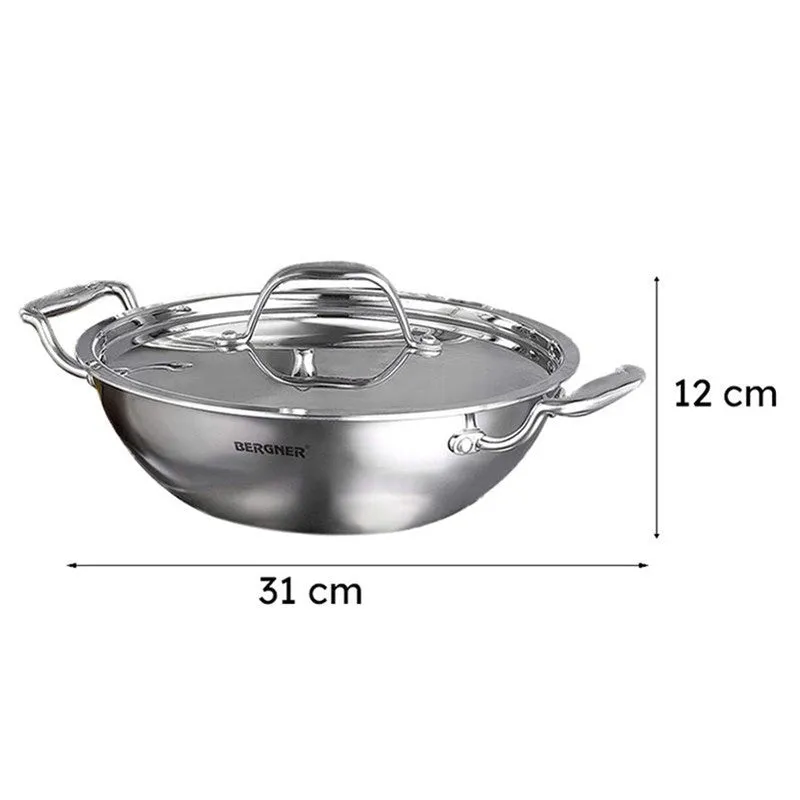 Bergner Argent Triply Deep Kadhai With Lid - 2300 mL media 9