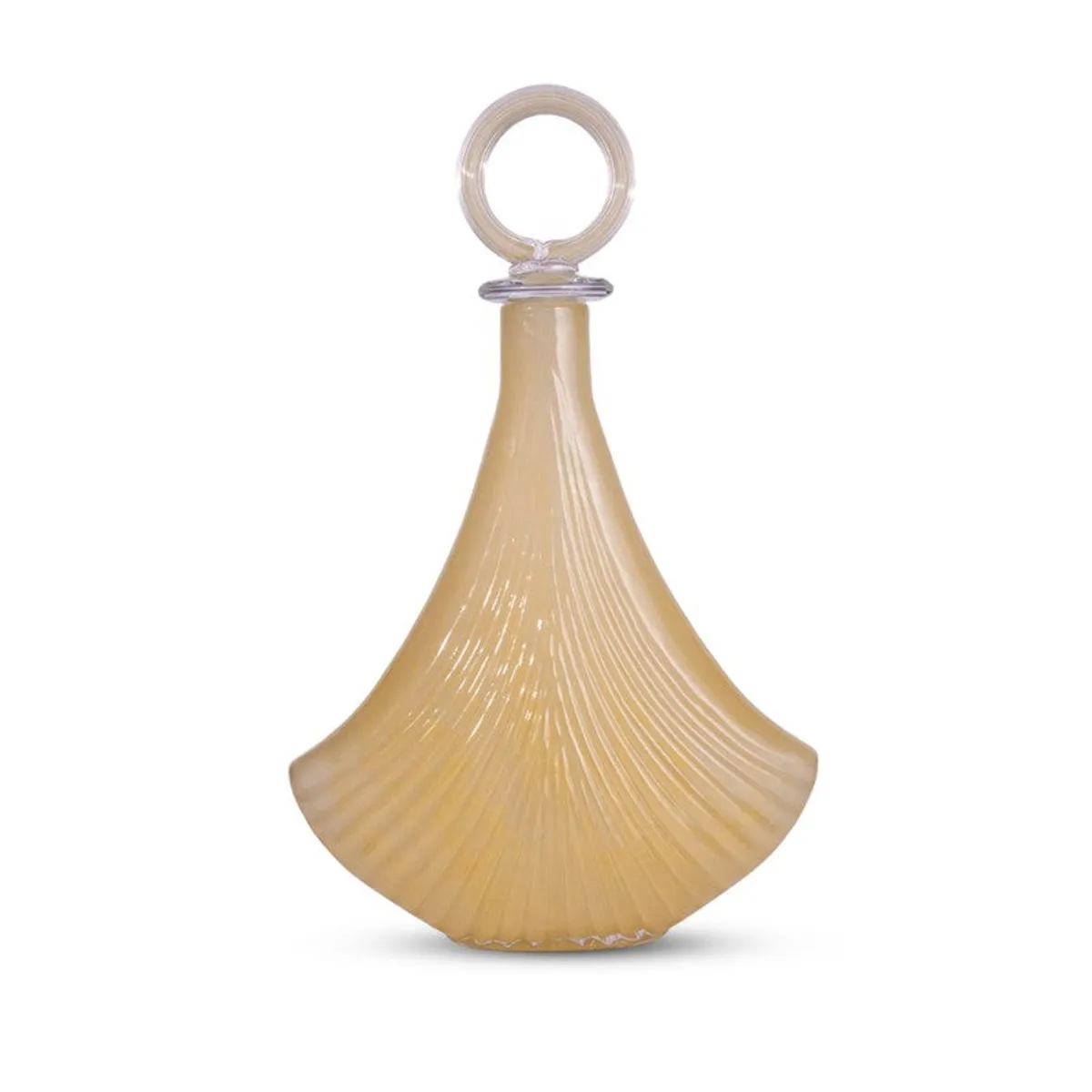 Front view of ivory glass vase with clear ring stopper