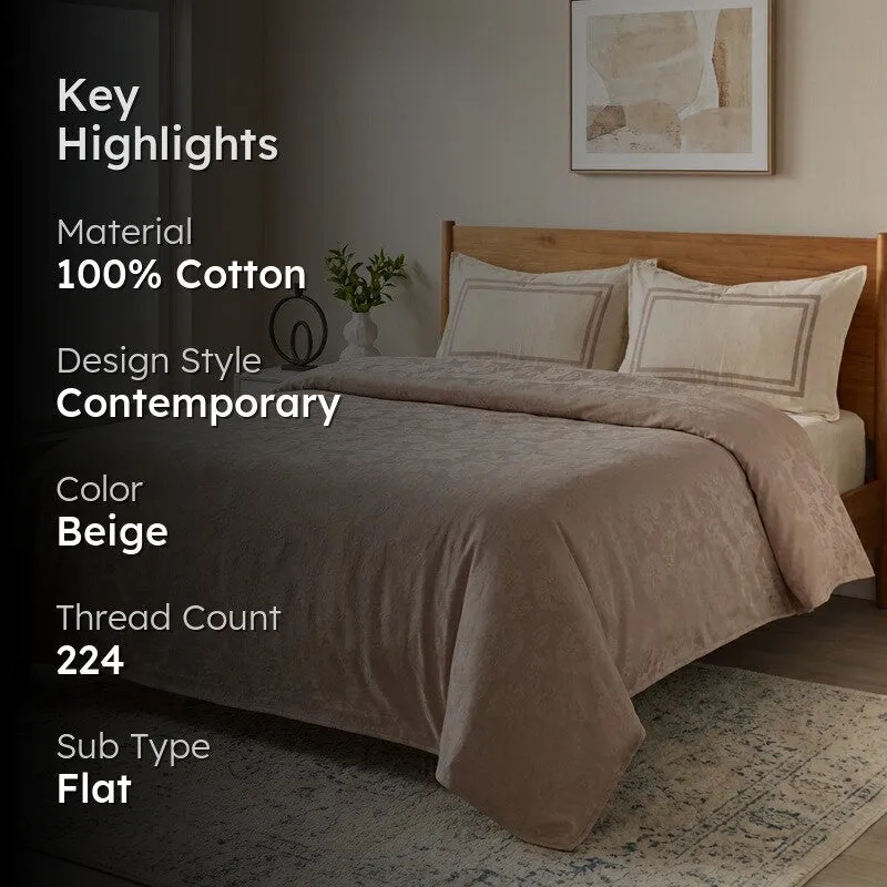 Floral Aura Cotton Bedsheet (Beige) - 224 TC media 2