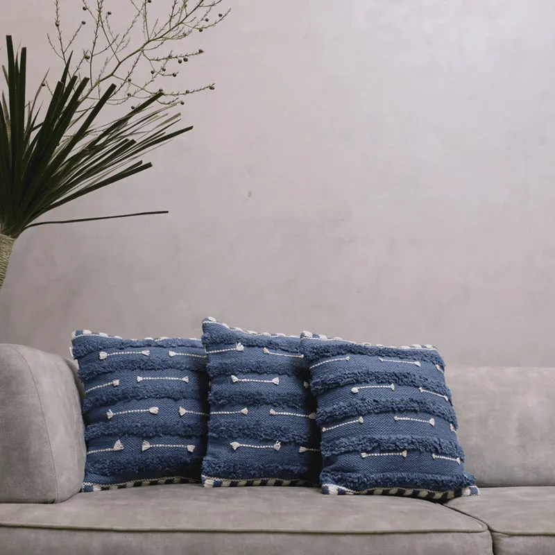 Softscape Tufted Cushion Cover (Blue & White) - Set Of Three media 1