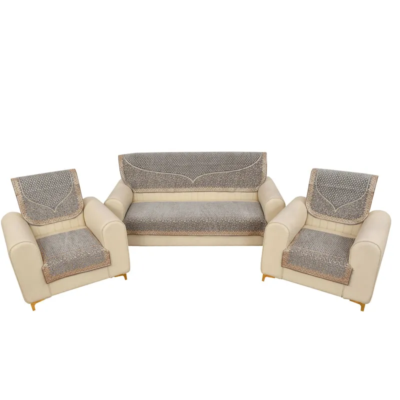 Petite Leaves Chenille Sofa Cover - Light Grey media 9