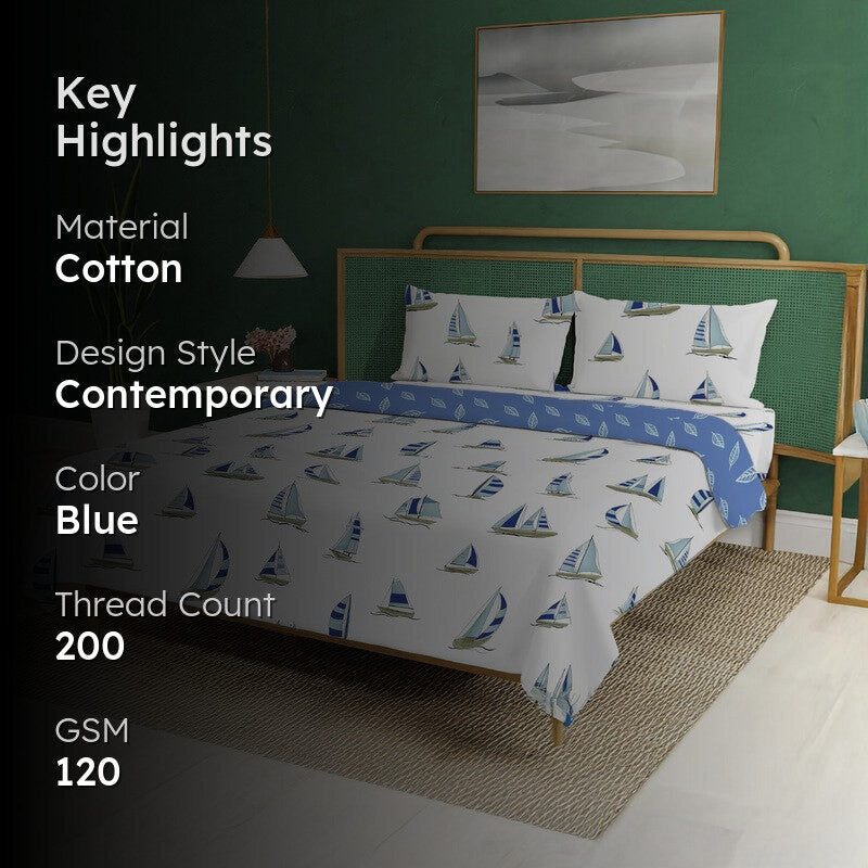 Urban Space Modern Blue Cotton Bedding Set (200 TC) - Four Piece Set media 2