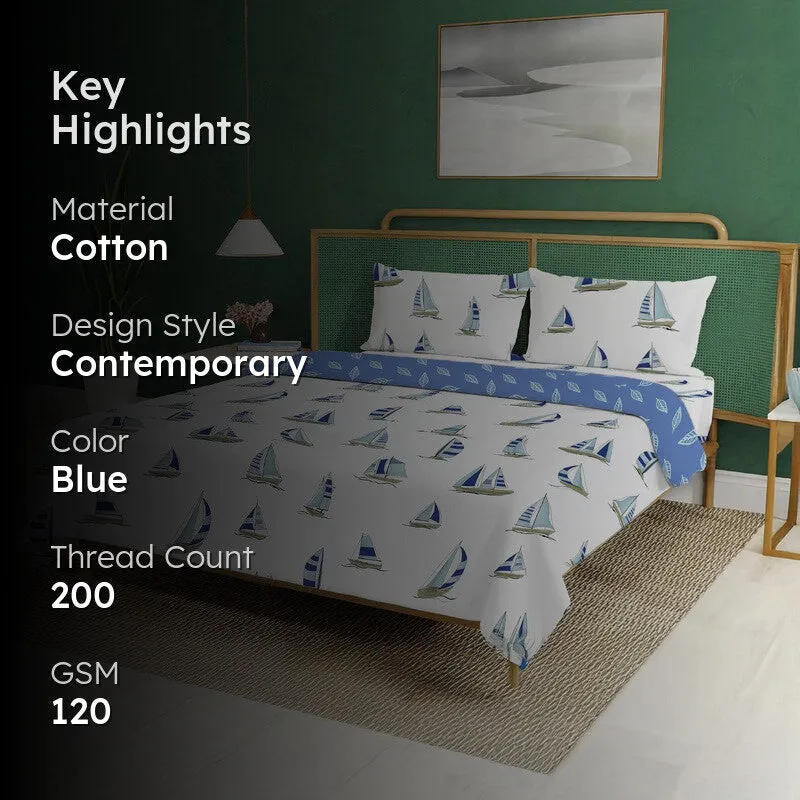 Urban Space Modern Blue Cotton Bedding Set (200 TC) - Four Piece Set media 2