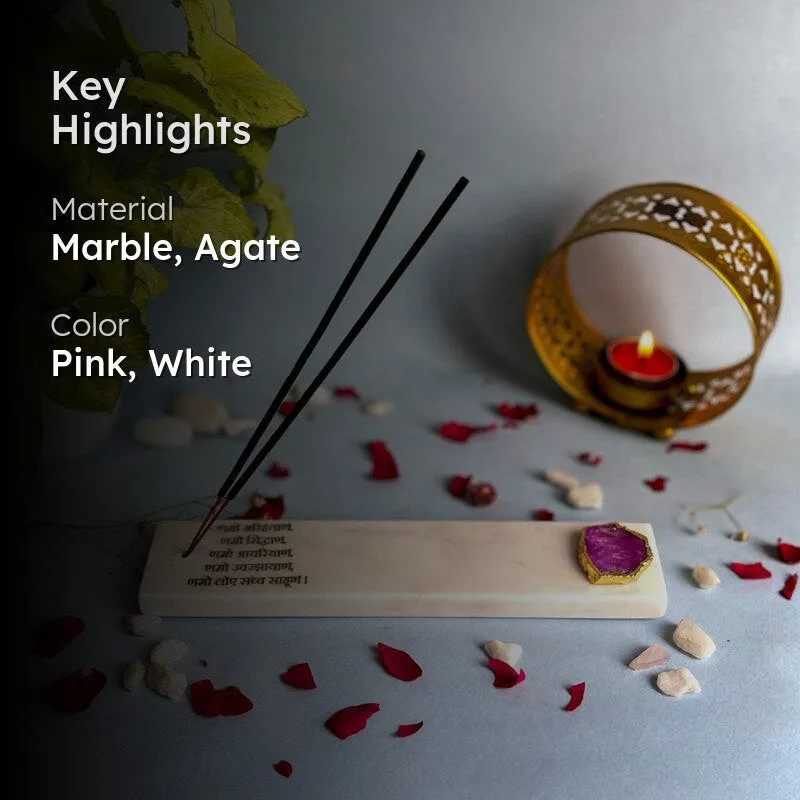 Nmokar Matra Marble Incense Holder With Agate Plating - Pink media 2