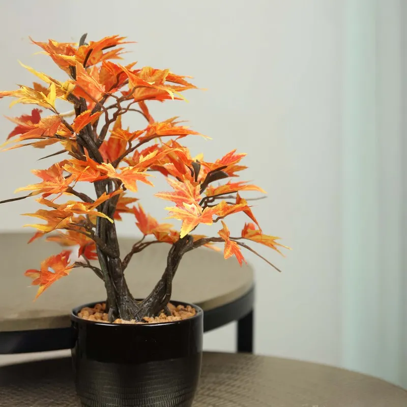 Artificial Orange Maple Bonsai Plant With Ceramic Pot - 0.8 Feet media 3