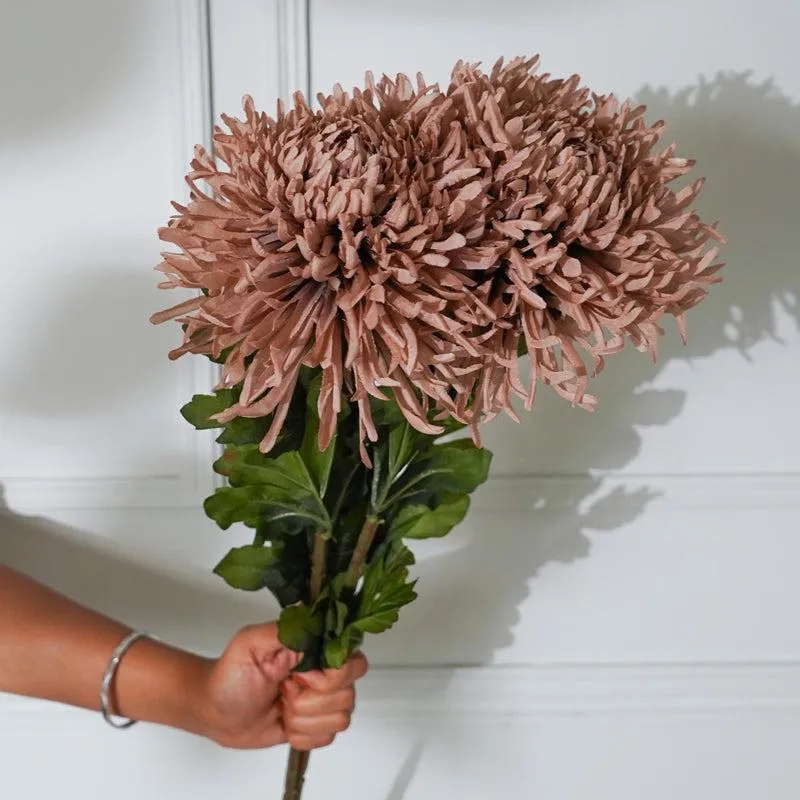 Faux Brown Chrysanthemum Flower Stick (32 CM) - Set Of Two media 3