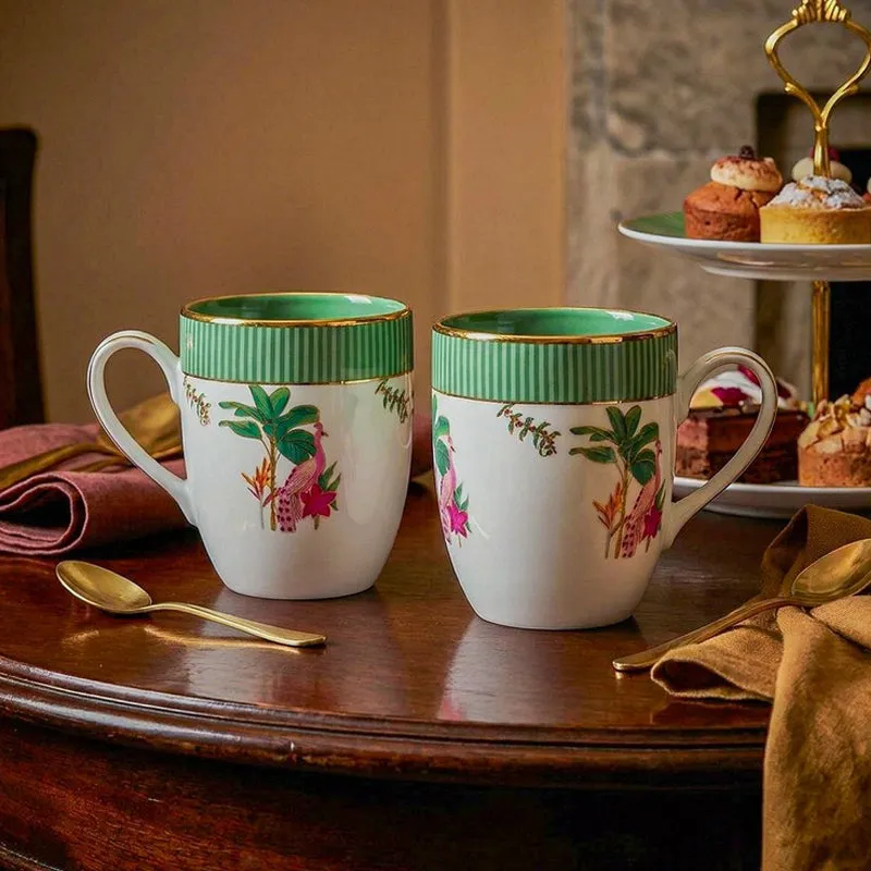 Gilded Mayura Coupe 24k Gold Brushed Porcelain Coffee Mug(280 mL Each) - Set Of Two media 3