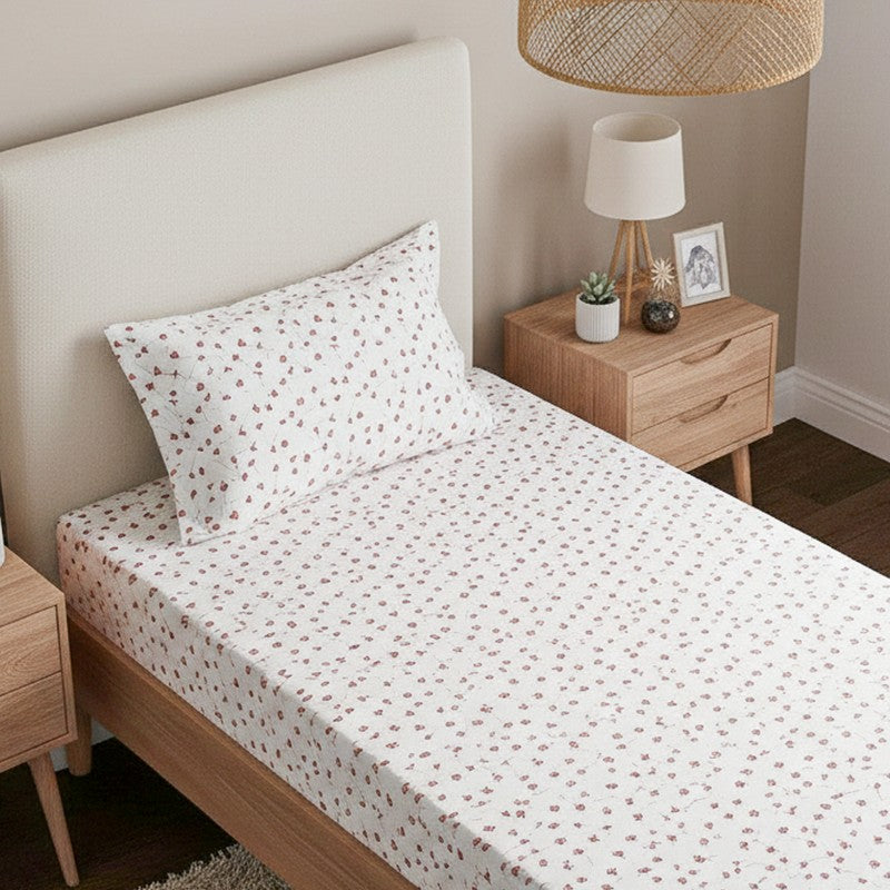 Luciana Floral Printed Cotton Bedsheet (Vermilion) - 180 TC media 3