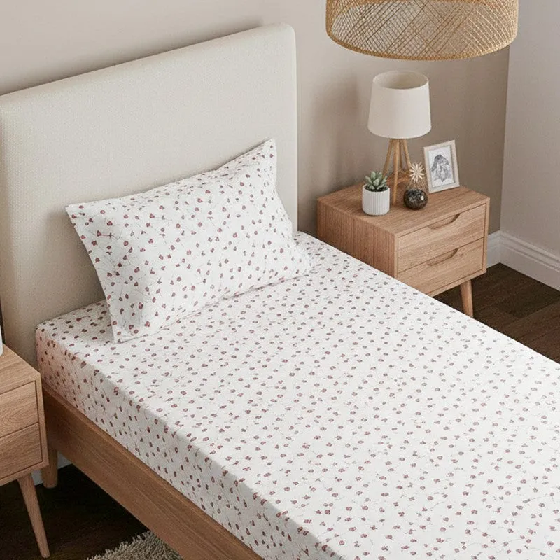 Luciana Floral Printed Cotton Bedsheet (Vermilion) - 180 TC media 3