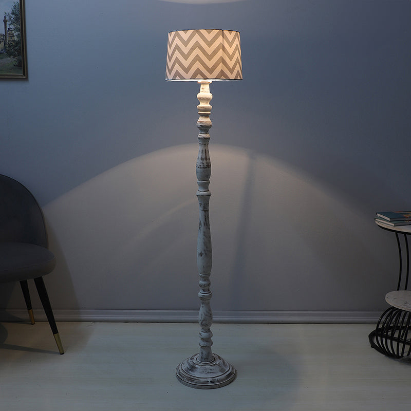 Chevron Light Totem Printed Mango Wood Floor Lamp - White