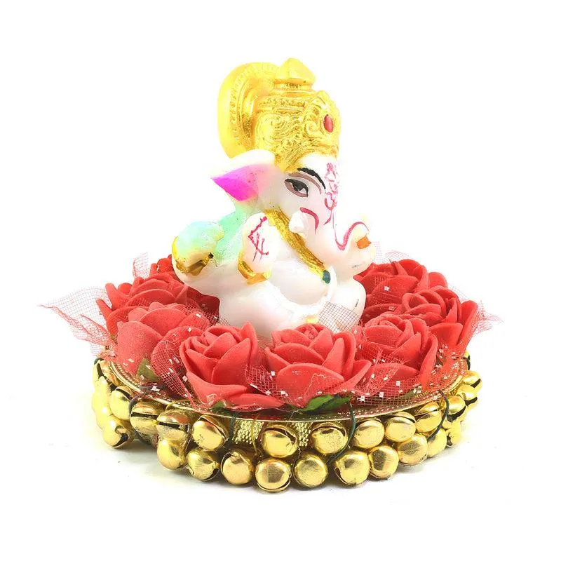 Ganesha Pooja Plate Idol - Red & White media 4