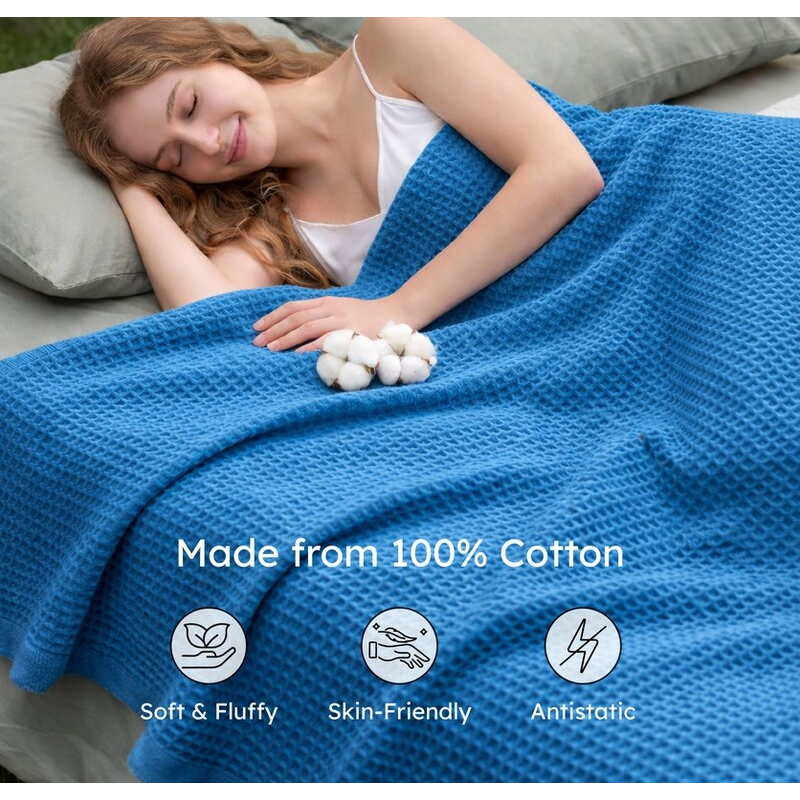 Axitra Wafel Weave Cotton Blanket - Blue media 4