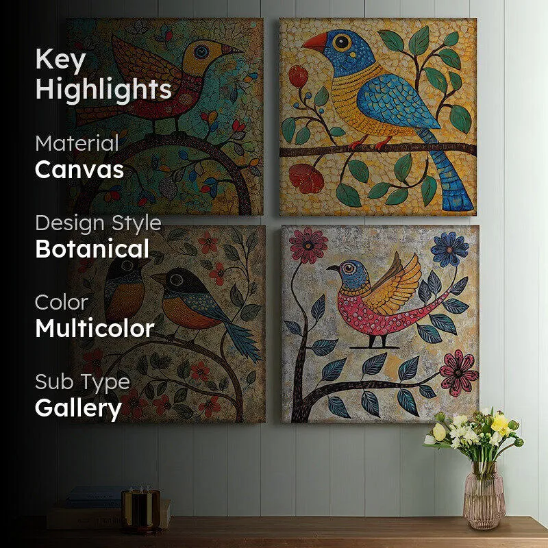 Vibrant Birds II Canvas Wall Art - Set Of Four media 2