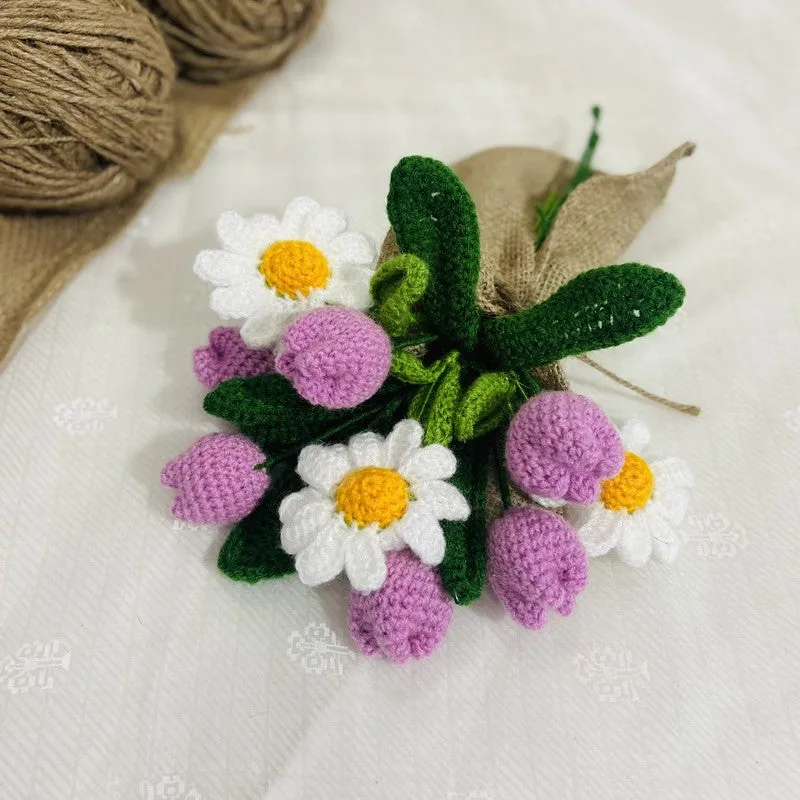Crochet Handmade Tulip Bouquet (Purple,White) - Set Of Nine media 4