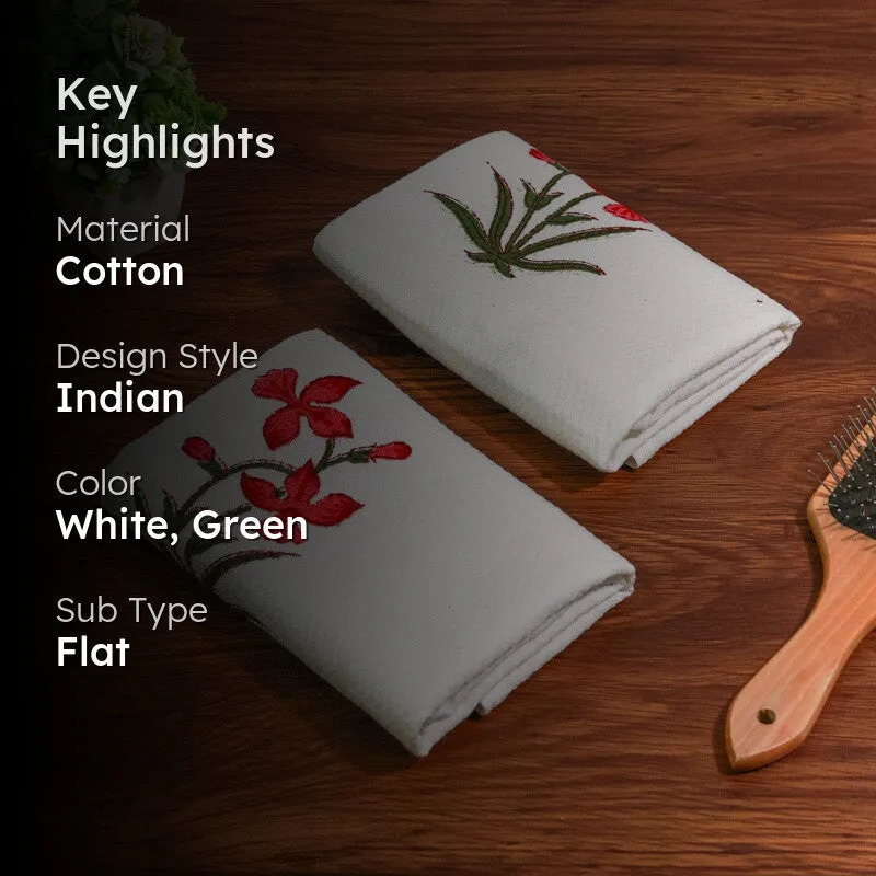 Tropical Bloom Cotton Hand Towel (Green) - Set Of Two media 2