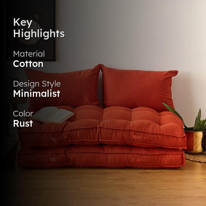 Plushport Solid Cotton Floor Cushion (Rust Brown) - Set Of Two media 2