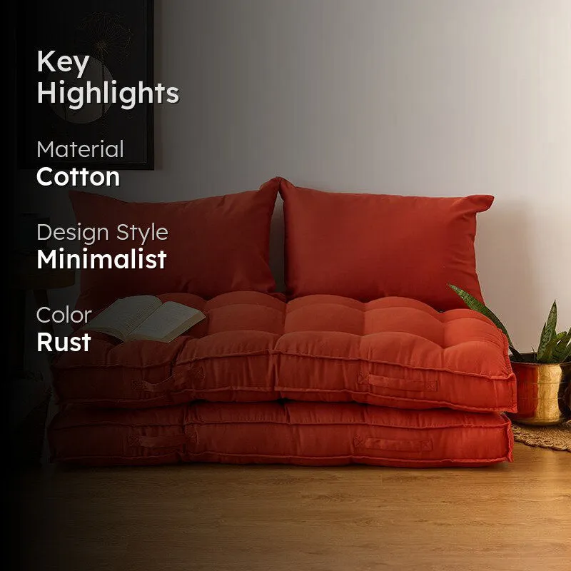 Plushport Solid Cotton Floor Cushion (Rust Brown) - Set Of Two media 2