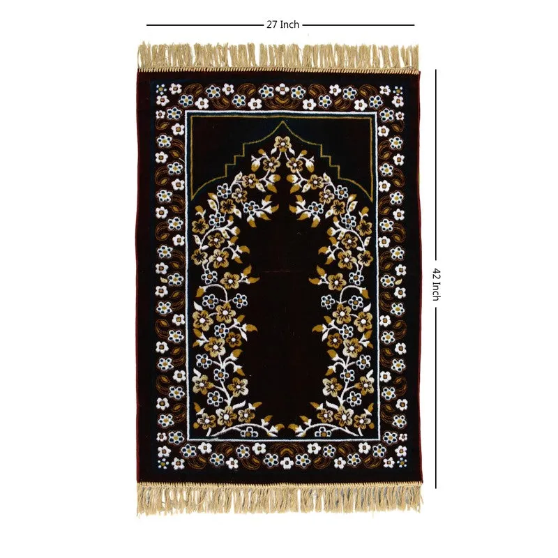 Noorzen Velvet Prayer Mat - Black,Maroon media 6