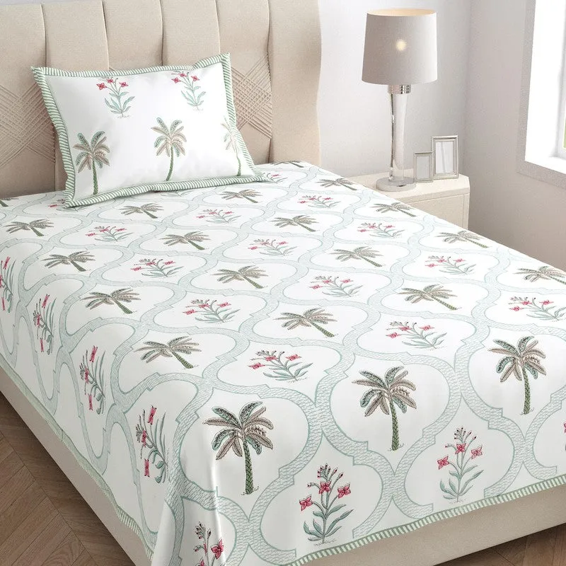 Haveli Block Cotton Bedsheet (Green,Pink) - 180 TC media 3