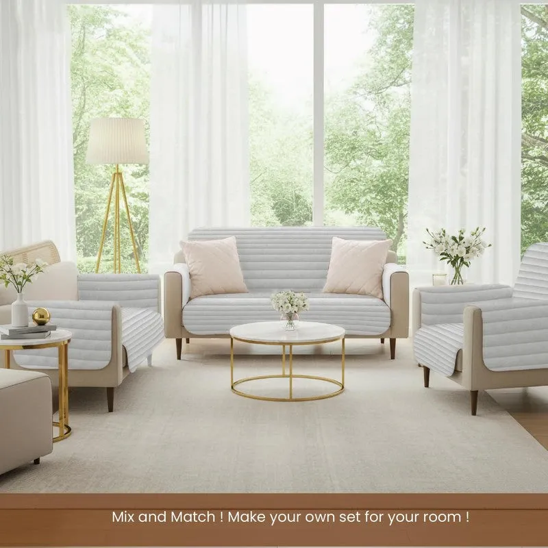 Urban Space Linear Quilted Cotton Sofa Cover - Light Grey media 3