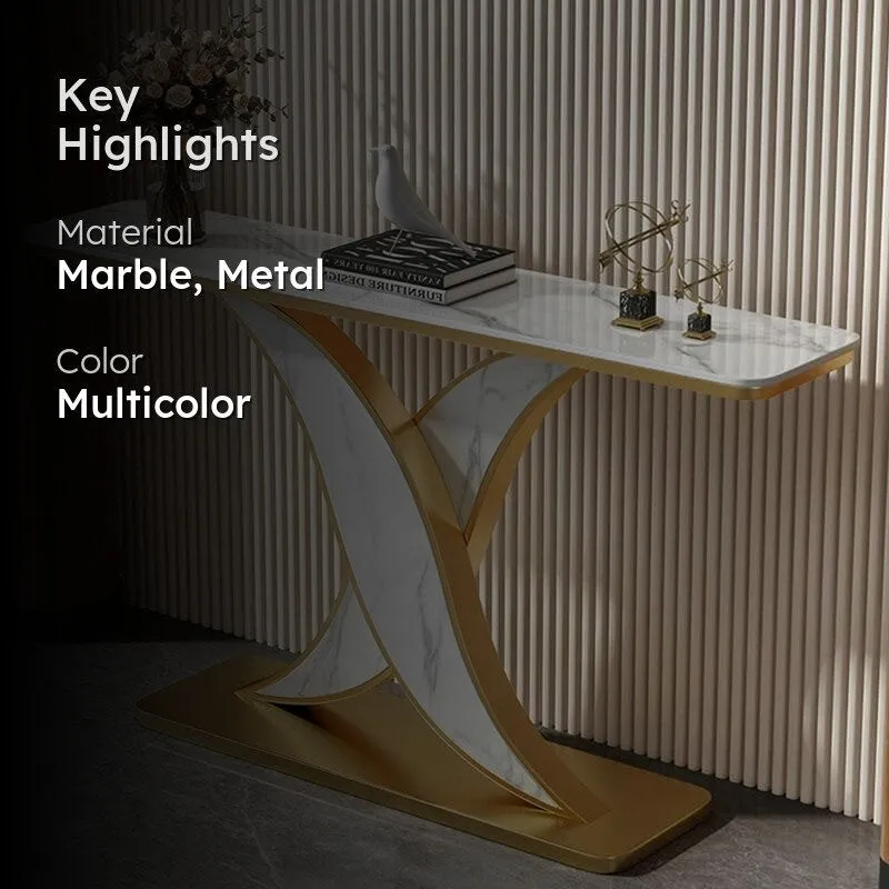 X Base Metal Console Table with Marble Base - Medium media 2