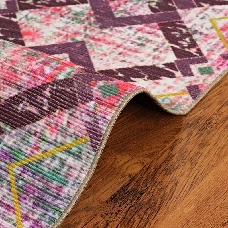 Thrain Geometric Polyester Anti-Skid Carpet - Pink media 8