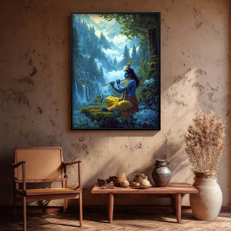 Vrindavan Bihari Lord Krishna Playing Fluit IV Archival Paper Wall Art