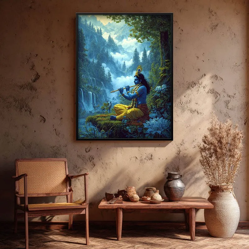 Vrindavan Bihari Lord Krishna Playing Fluit IV Archival Paper Wall Art media 1