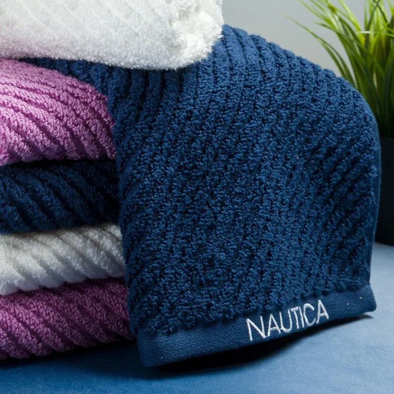 Nautica Riviera Soft Cotton Hand Towel (White, Dark Blue & Lilac) - Set Of Six media 4